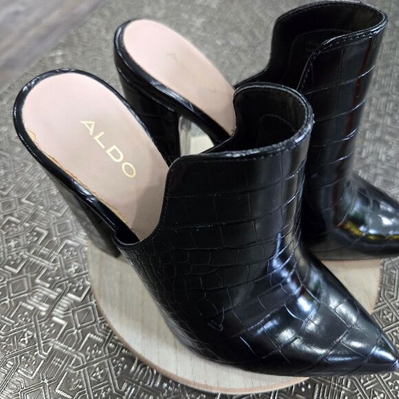 🐢 Aldo High Heel Mule- Block Heel-Croc embossed Size 6 - Picture 4 of 16